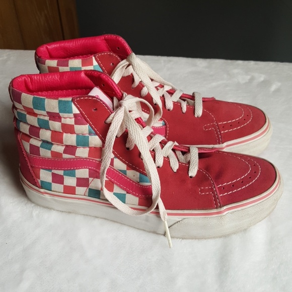 Vans Shoes - Vans Sk8 Hi Suede Canvas Checkered Hi Top Sneakers